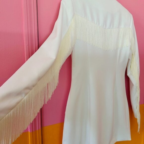 Bershka double-breasted blazer dress with fringe in white - US L - Picture 4 of 7